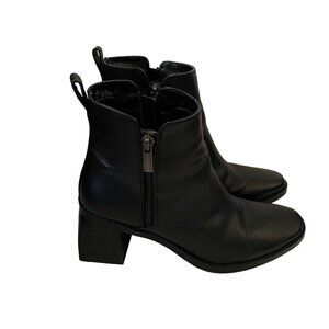 Anne Klein iflex Women Sz 7.5 Black Leather Block Heel Zip Alessa Ankle Booties